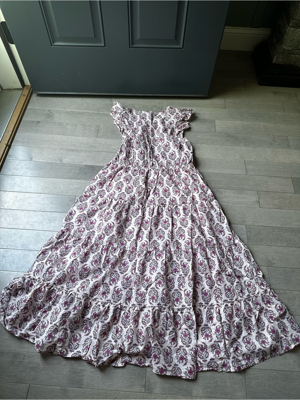 Women’s J Crew Pink And White V Neck Flutter Sleeves Tiered Maxi Summer Dress 10 - Picture 5 of 6